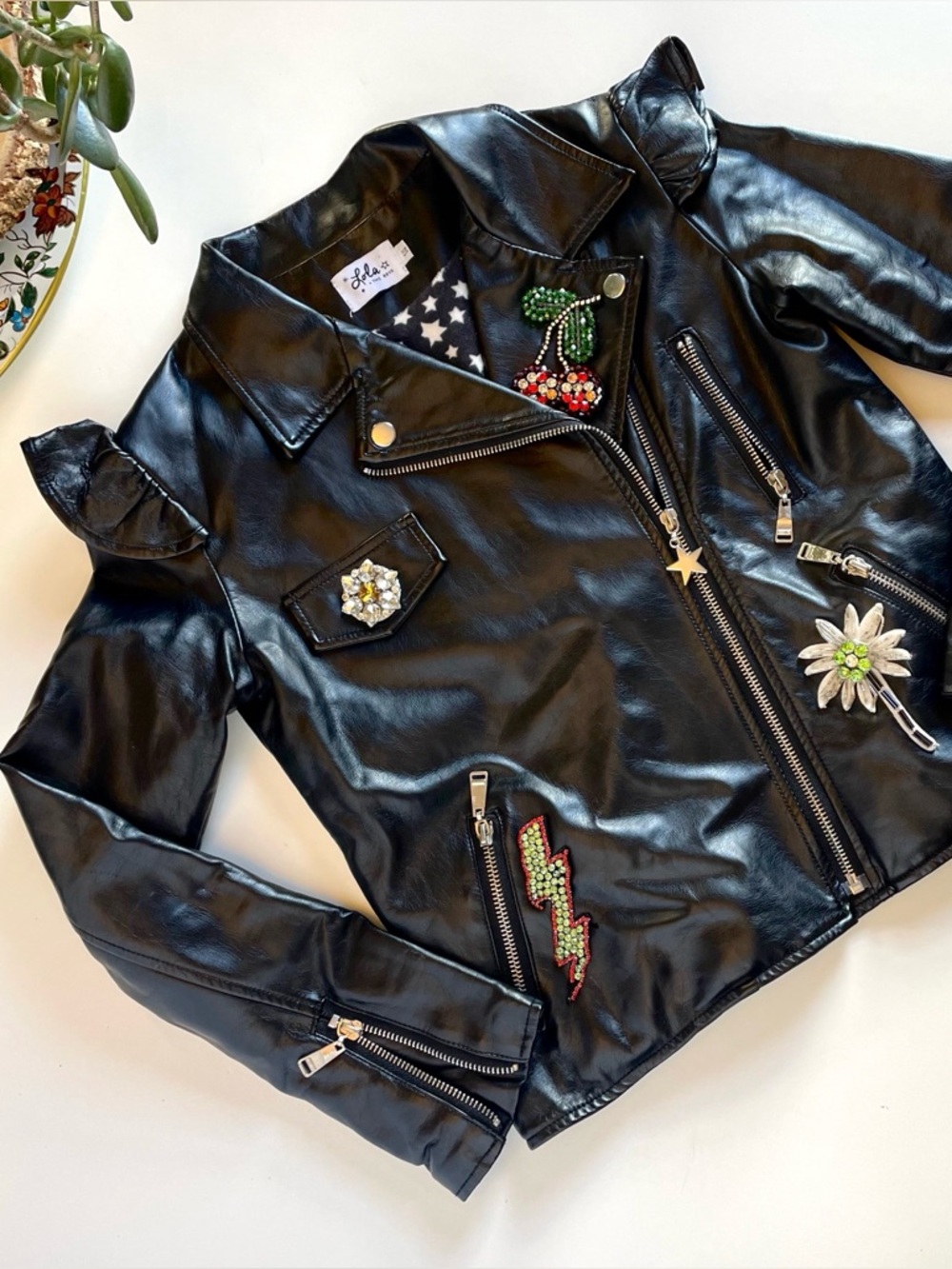Lola + The Boys Vegan Leather Embellishment Biker Jacket | Size 14